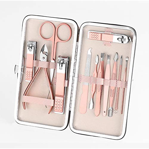  Leiwo Manicure Set,Pedicure Kit Nail Scissors Stainless Steel Professional Toenails Cuticle Cutter Clipper Fingernails Grooming Kit with Pink Leather Travel Case (12pcs Pink)