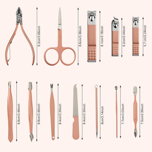  Leiwo Manicure Set,Pedicure Kit Nail Scissors Stainless Steel Professional Toenails Cuticle Cutter Clipper Fingernails Grooming Kit with Pink Leather Travel Case (12pcs Pink)