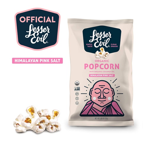  LesserEvil Himalayan Pink Salt Organic Popcorn, 0.88 (25 Count), Himalayan-Pink-Salt, 22 Oz