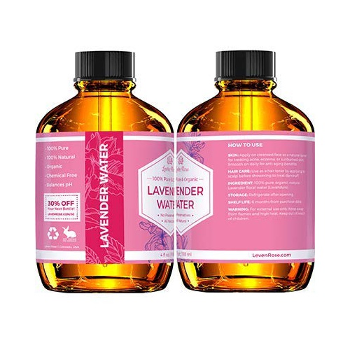  Lavender Water Toner by Leven Rose, 100% Pure Organic Chemical Free Toner for Skin, Hair and Face 4 oz