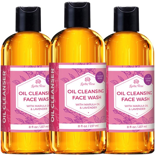  Oil Cleansing Face Wash by Leven Rose 100% Natural Oil Facial Cleanser for Acne, Anti-Aging, Dry Skin, Pore Shrinking, Ace Face Wash for Oily Skin, Gentle Face Cleanser 8 oz