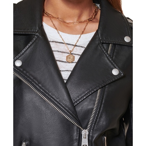 리바이스 Womens Faux-Leather Belted Hem Moto Jacket