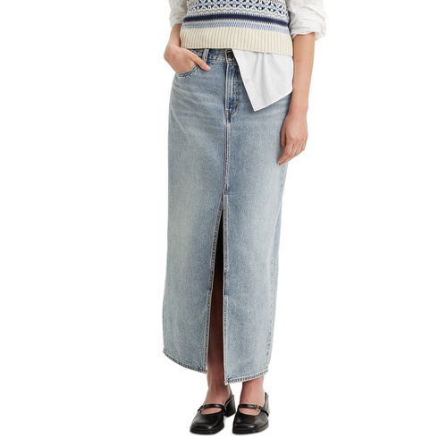 리바이스 Womens Cotton Denim Front-Slit Ankle Column Skirt