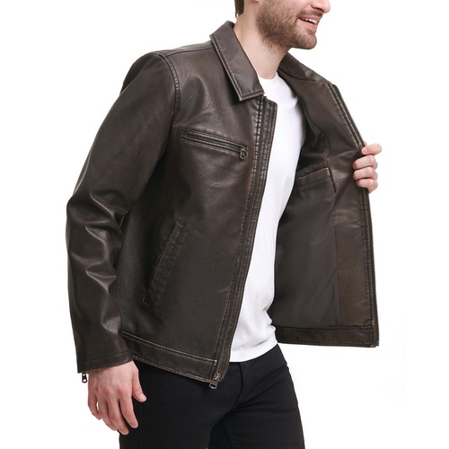 리바이스 Mens Faux Leather Zip-Front Jacket