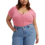 Plus Size Short-Sleeve Snap-Front Top
