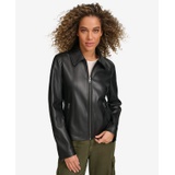 Womens Faux Leather Laydown Collar Jacket