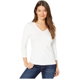 Lilla P 1x1 Rib 3/4 Sleeve V-Neck Top