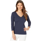 Lilla P 1x1 Rib 3/4 Sleeve V-Neck Top