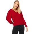 Lilla P 3u002F4 Puff Sleeve V-Neck Fine Gauge Cotton Blend Sweater