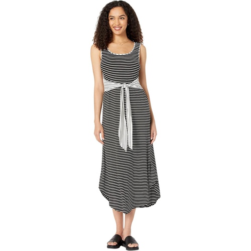  London Times Scoop Neck Tie Waist Shirttail Stripe Dress