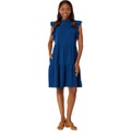 London Times Mock Neck Tucked Tiered Dress