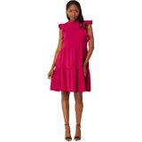 London Times Mock Neck Tucked Tiered Dress