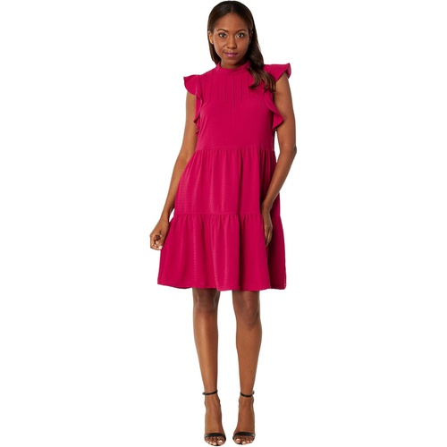  London Times Mock Neck Tucked Tiered Dress