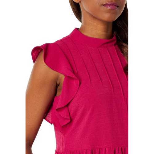 London Times Mock Neck Tucked Tiered Dress