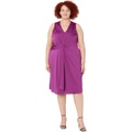 London Times Plus Size V-Neck Sleeveless Draped Midi Dress