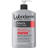 Lubriderm Mens 3-In-1 Lotion Enriched with Soothing Aloe for Body and Face, Non-Greasy Post Shave Moisturizer with Light Fragrance, 16 fl. oz