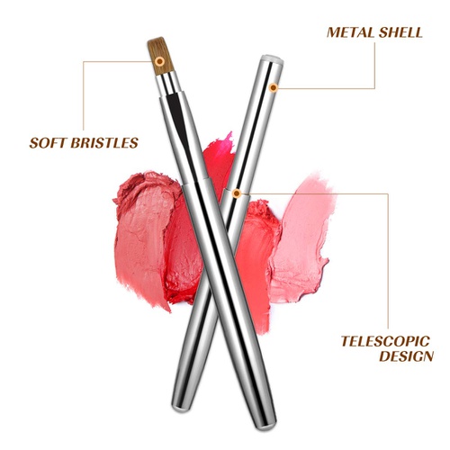  Lurrose Retractable Lip Brush Portable Applicators for Lipstick Lip Gloss Professional Makeup Brush Tool (Silver)