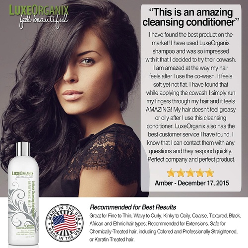  LuxeOrganix Cleansing Conditioner Cowash: Sulfate-Free and Keratin Safe, Won’t Strip Hair or Cause Dryness. Soothing and Refreshing Mint, Safe for Natural, Curly, Colored, Dry or Damaged Hair.