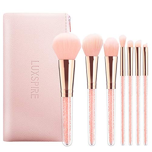  Makeup Brushes Set, Luxspire 7PCS Professional Glitter Make Up Brushes Set Makeup Foundation Powder Brush Blush Eye Brush Comestic Brush Set Makeup Tool with Travel Makeup Bag, Pin