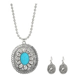 M&F Western Large Oval Concho w/ Turquoise Stone Necklace/Earrings Set