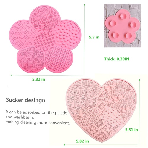  MAGICAL-ROLE Silicone Makeup Brush Cleaner Cosmetic Brush Cleaning Mat 2 PCS Portable Washing Tool Scrubber Makeup Brush Cleaning Pad with Suction Cup,1 pink heart shaped and 1 rose red flower