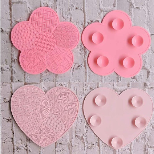  MAGICAL-ROLE Silicone Makeup Brush Cleaner Cosmetic Brush Cleaning Mat 2 PCS Portable Washing Tool Scrubber Makeup Brush Cleaning Pad with Suction Cup,1 pink heart shaped and 1 rose red flower