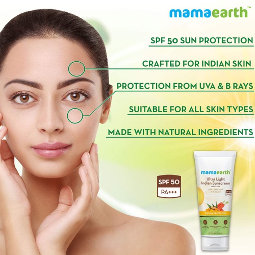  Mamaearths Ultra Light Natural Sunscreen Lotion SPF 50 PA+++ With Turmeric & Carrot Seed, 80ml
