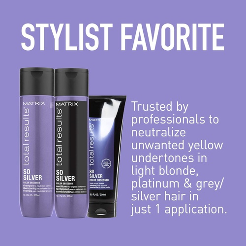  MATRIX Total Results So Silver Color Depositing Purple Shampoo for Neutralizing Yellow Tones | Tones Blonde & Silver Hair | for Color Treated Hair |