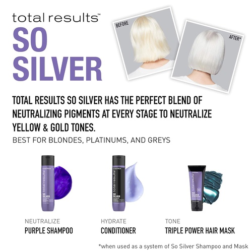  MATRIX Total Results So Silver Color Depositing Purple Shampoo for Neutralizing Yellow Tones | Tones Blonde & Silver Hair | for Color Treated Hair |