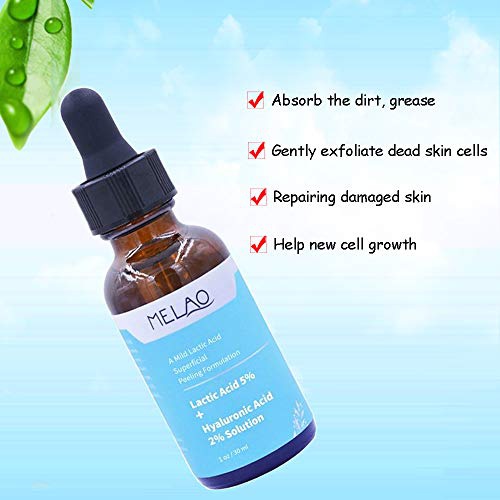  MELAO Face Lactic Acid Serum with 2% Hyaluronic Acid Seperficial Gentle Peeling Essence For Moisturizing Exfoliating Enhancing Skin Elasticity & Smoothing Skin