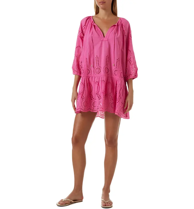 Melissa Odabash Ashley Eyelet Detail Cotton Cover-Up Tunic_FLAMINGO