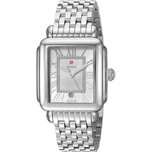  MICHELE Womens Deco Madison Stainless Steel Swiss-Quartz Watch with Stainless-Steel Strap, Silver, 18 (Model: MWW06T000141)