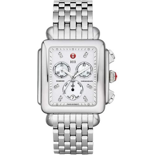  MICHELE Womens MWW06Z000012 Deco XL Analog Display Swiss Quartz Silver Watch