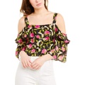 MILLY Womens Small Calla Lily Print on Chiffon Audrey Ruffle Crop Top