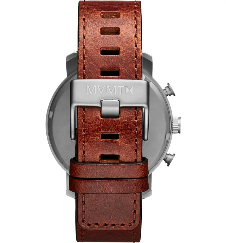  MVMT Chrono Chronograph Leather Strap Watch, 40mm_CAMEL/ WHITE/ SILVER