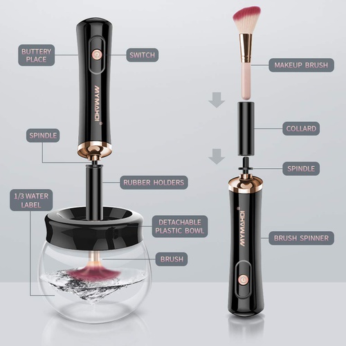  Mymahdi makeup brush cleaner and dryer machine, Electric and Automatic with 8 Collars matching Different Cosmetic Brushes