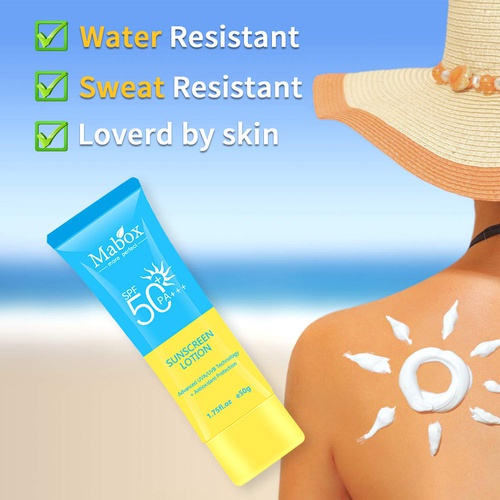  Mabox Skin Dry Touch Sunscreen Broad Spectrum SPF 50, Oil Free Face Sunscreen, Non-Greasy Sunscreen Lotion