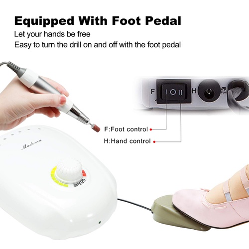  Madenia Nail Drill, Electric Nail File with Foot Pedal, 35000rpm Efile Nail Drills for Acrylic Nails, 110V Only, White