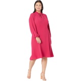 Maggy London Plus Size Midi Dress with Blouson Sleeves and Front Tie