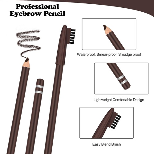  Maitys 2 Packs Eyebrow Pencils with Soft Brush 2-in-1 Long-lasting Water-proof Sweat-proof Brow Pencil and Brow Brush Eyebrow Shaping and Filling Pencil Makeup Tool (Dark Brown)