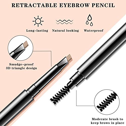  Maitys 2 Pieces Eyebrow Pencil Long Lasting Eyebrow Pencil with Brush, Waterproof Brow Pencil Retractable Brow Pencil Sweat-proof Smudge-Proof Eye Brow Makeup Kit for Makeup (Light Brown)