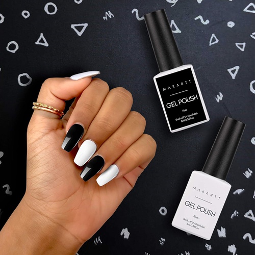  Makartt Black White Nail Gel Polish Kit, 2 Pcs Black White Colors Gel Polish Noir & Blanc Set Soak Off LED Nail Gel Polish Nail Art Manicure Salon DIY at Home