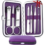 Manibeauty Nail Clippers, Professional 7 in 1 Manicure Pedicure Kit for Fingernails Toenails Grooming, Stainless Steel, with Purple Leather Case