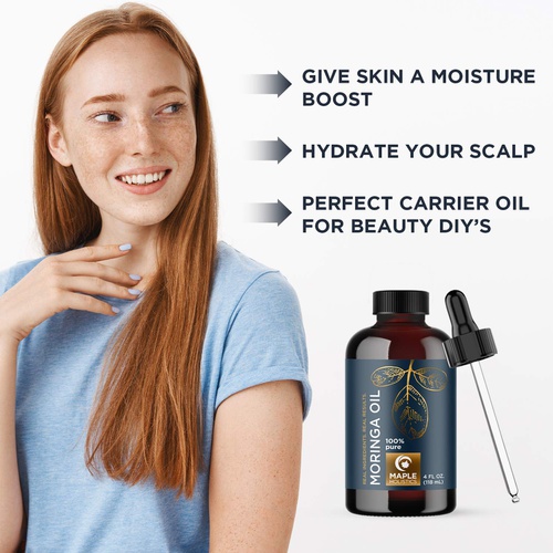  Maple Holistics Moringa Oil for Hair Skin and Nails - Highly Absorbent Moringa Oleifera Hair Oil Treatment and Anti Aging Serum for Face Care and Body Moisturizer for Dry Skin Care plus Hydrating