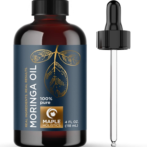  Maple Holistics Moringa Oil for Hair Skin and Nails - Highly Absorbent Moringa Oleifera Hair Oil Treatment and Anti Aging Serum for Face Care and Body Moisturizer for Dry Skin Care plus Hydrating