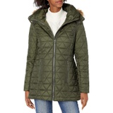 Marc New York by Andrew Marc Womens Chevron Quilted Down Jacket with Removable Faux Fur Hood