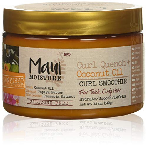  Maui Moisture Curl Quench + Coconut Oil Hydrating Curl Smoothie, Creamy Silicone-Free Styling Cream for Tight Curls, Braids, Twist-Outs & Wash-&-Go Styles, Vegan & Paraben-Free, 12