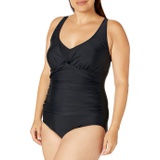 Maxine of Hollywood Womens Plus-Size V-Neck Shirred Twist Front One Piece Swimsuit