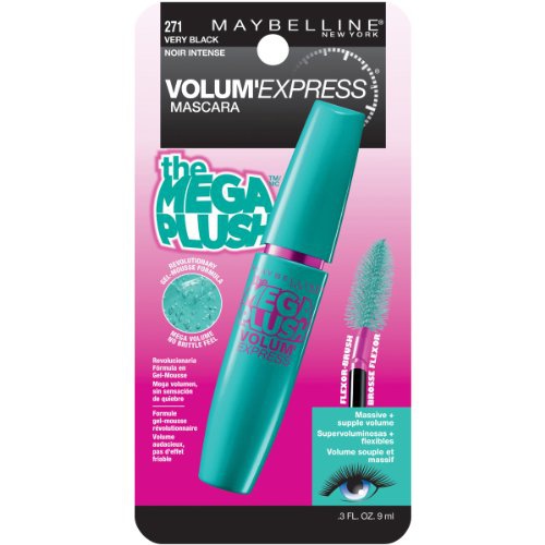  Maybelline New York Volume Express Mega Plush Washable Mascara, Very Black, 0.3 Fluid Ounce