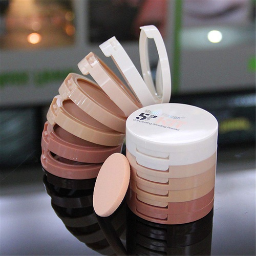  Meao Multi-layer 5 Colors Blusher Compact Powder Makeup - Facial Base Foundation Pressed Powder Cheek Cosmetics with Brush - Pro Face Sheer Matte Mineral Blush Contouring Kit Base